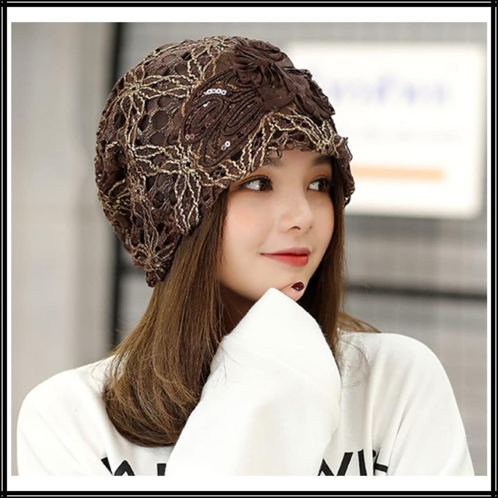 Knit floral mesh simple CA534 [White Fang] hat, pattern, cap, design, women's (khaki)