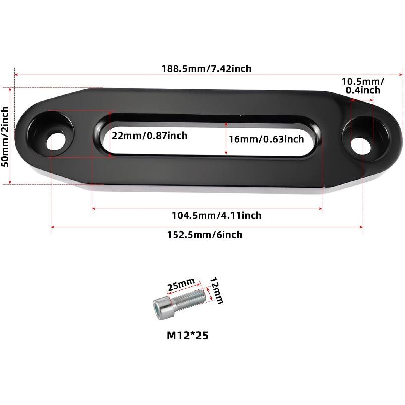 6" Billet Polished Aluminum Hawse Fairlead Load Capacity 3500-5500 LBs with Mounting Hardware for Synthetic Winch Rope (Black, 6")