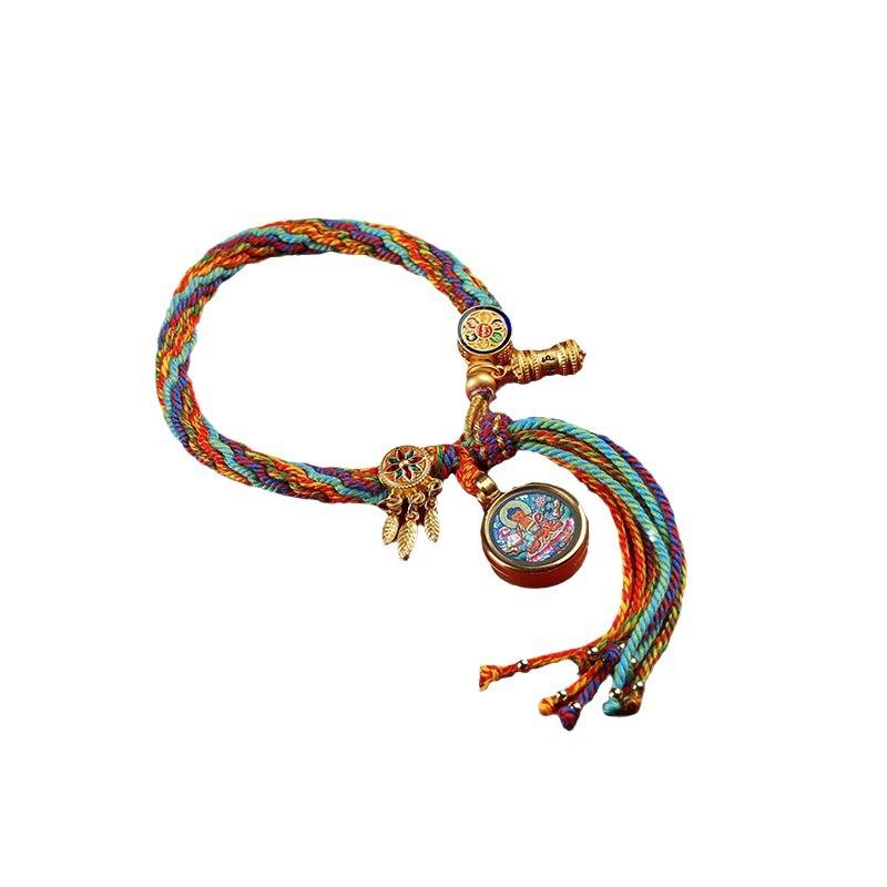 Braccialetto Tangka Tibetano Tessuto a Mano Dei Manjusri Uomo Donna Corda da Mano Regalo