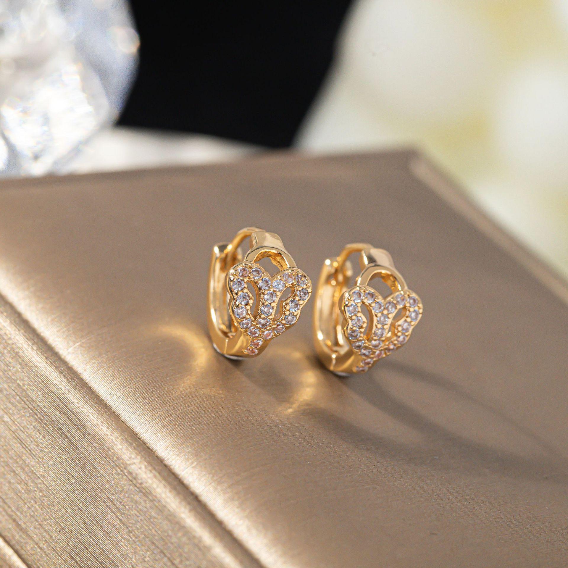 Luxury 2024 Spring Butterfly Earrings: Full Diamond Hollow Studs with Zircon Inlay