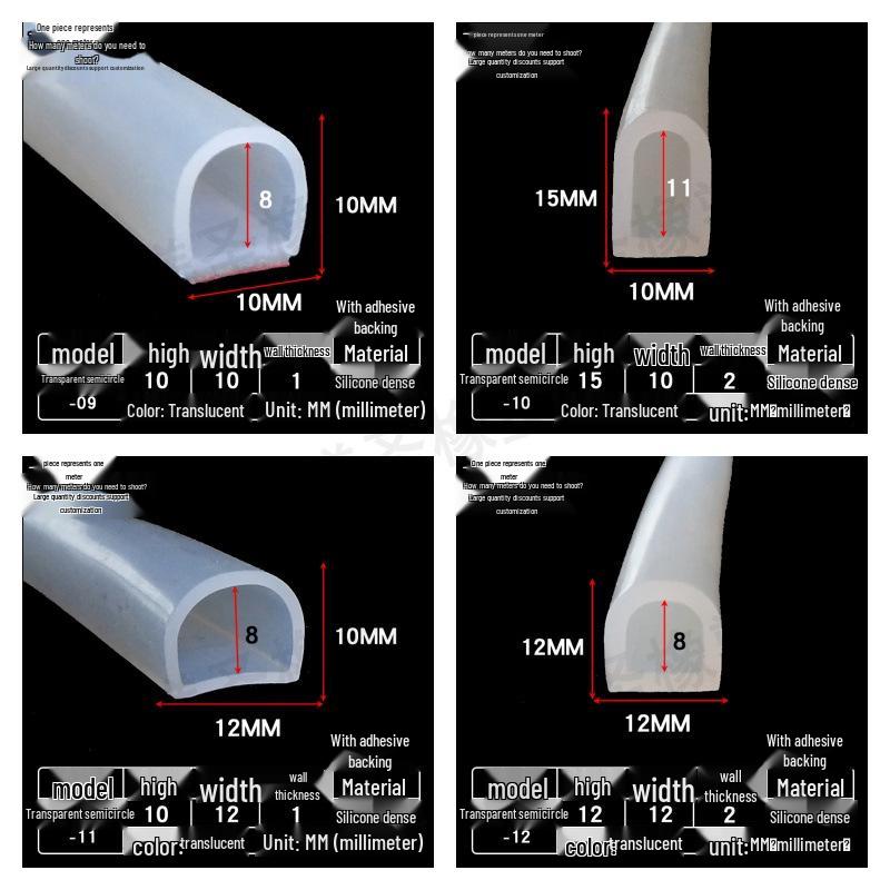D-shaped High-Temperature Silicone Seal, Semi-Circular Hollow Strip, Self-Adhesive Solid, Odorless Transparent.