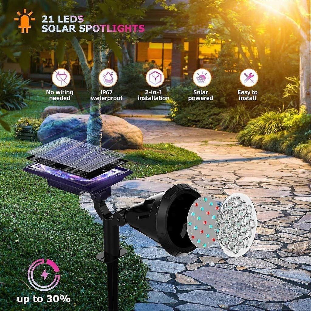 Solar Color Spot Lights Outdoor, 21 LEDs Color Changing Outdoor Lights, IP67