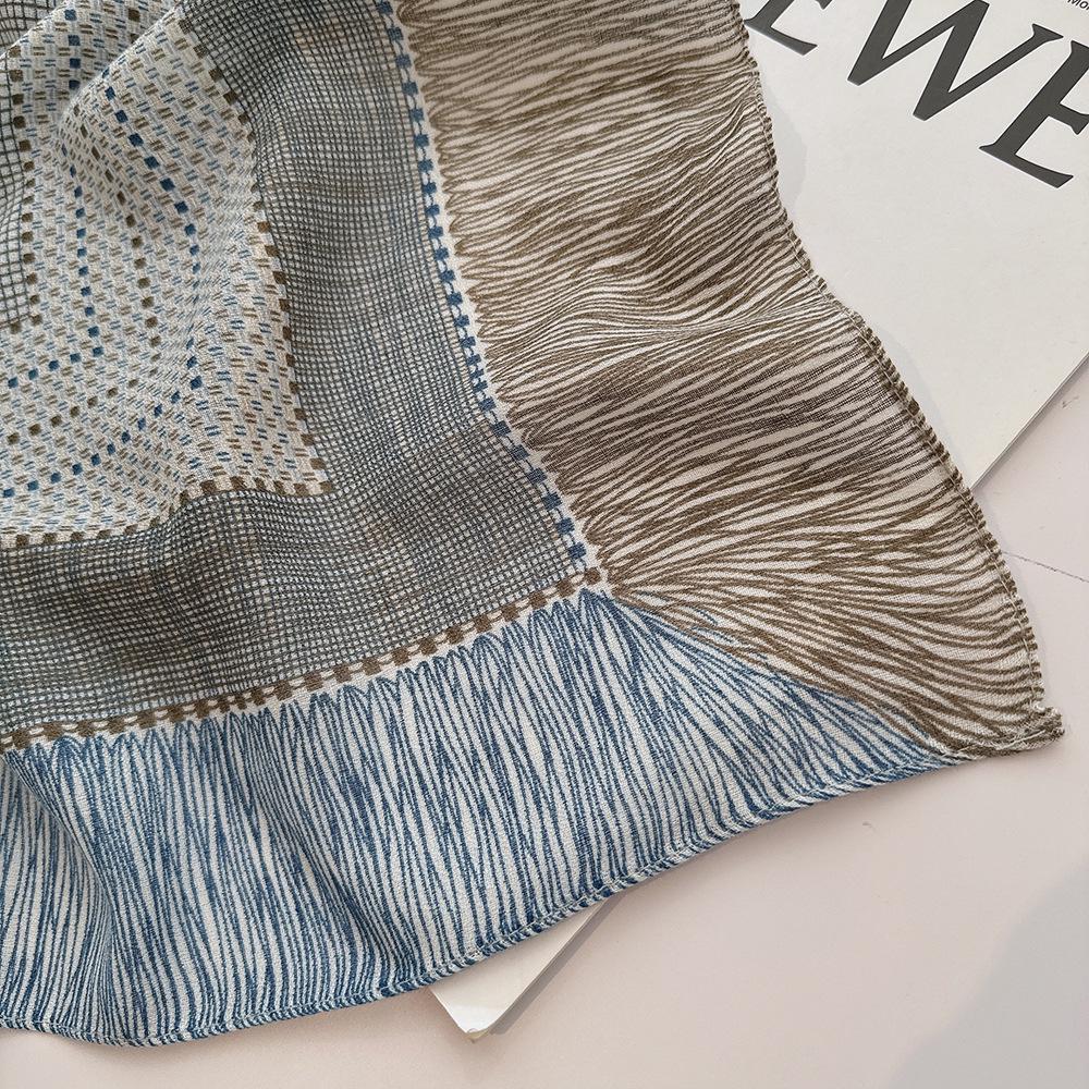 Japanese Style Checkered Linen Cotton Shawl Scarf for Women, 130x130cm - Warm Retro Literary Design