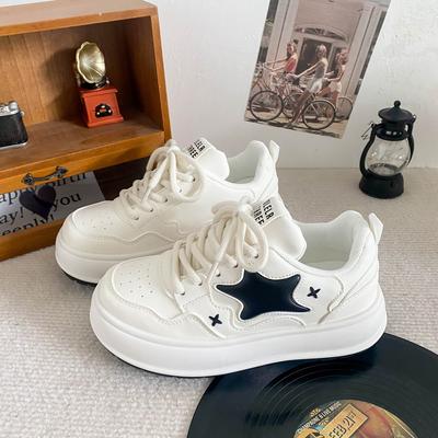 B1102 semelle intérieure en latex/plateforme étoile chaussures blanches pour femmes 2024 nouvelle niche mignon tête ronde rehaussant chaussures de planche