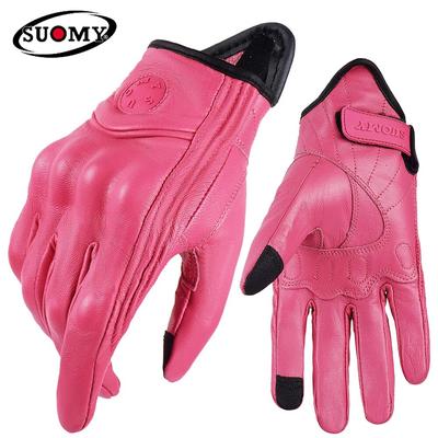 Suomy Women Pink Motorcycle Gloves Touch Screen Leather Electric Bike Glove Cycling Full Finger Motocross Luvas Da Motocicleta