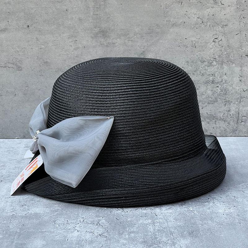 French Elegant Hepburn Style Bow Veil Curved Edge Bucket Hat Women'S Summer Straw Hat Sun Protection Face Visor