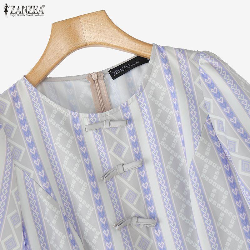 ZANZEA Women Casual Round Neck Short Sleeve Print Dress