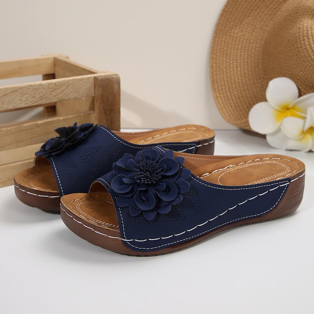 South East Asia thick bottom one word slippers large size fish mouth flower thick bottom beach cool slippers