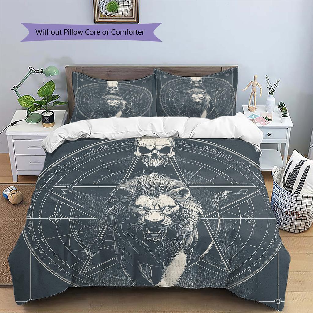 Lion Runes Pattern Bedding Quilt Set Home Decoration Gift (1 * duvet cover + 2 * pillowcase without core)