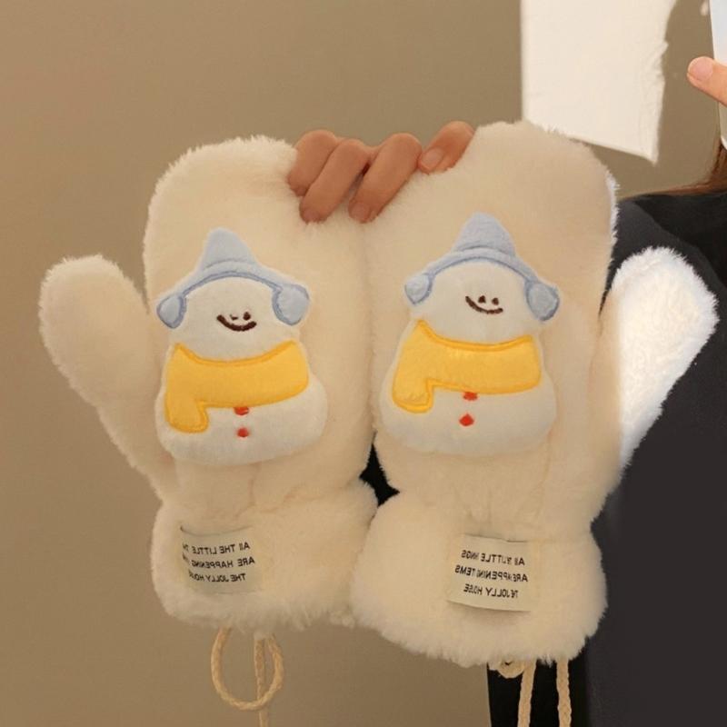 3D Animal Plush Gloves Winter Warm Gloves for Kids Teens Hand Warmers Furry Mittens Coldproof Windproof Cycling Handwear