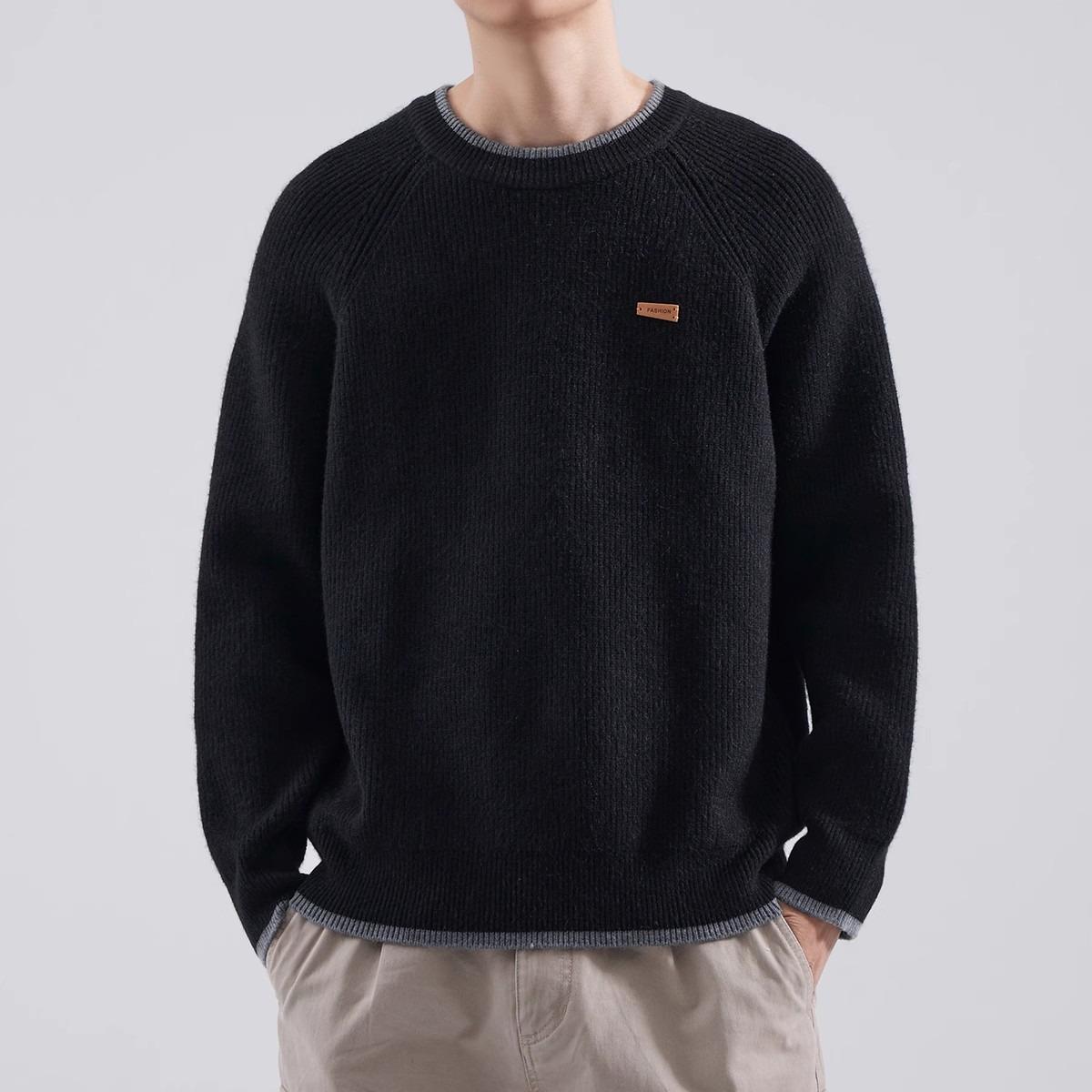 

Men s Trendy Heavyweight Raglan Sleeve Crew Neck Sweater - Autumn/Winter Loose Knitwear, Casual Versatile Style. XL чорний