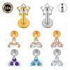 Gioiello per Piercing Labbra e Cartilagine Auricolare a Bottone in Acciaio Inossidabile 316L con Fiore di Zircone