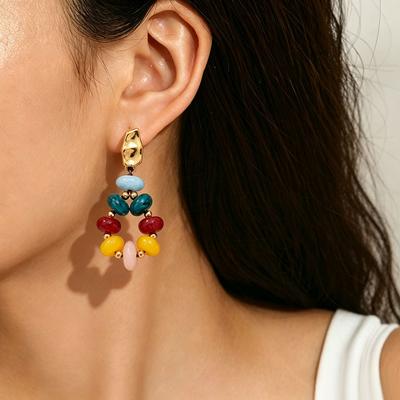 European and American Women's Earrings, Geometric Inlaid with Colorful Beads, Woven Stud Earrings, Versatile Earrings.