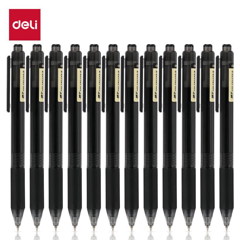 Deli Quick-Dry Ret retractable Gel Pen (0.5mm, Black, 12-pack)
