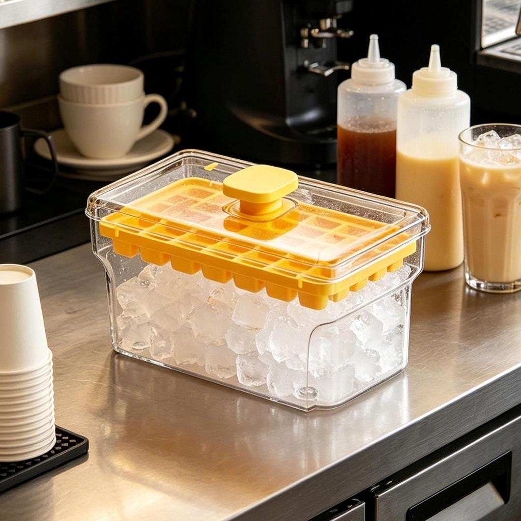 Ice Trays For Freezer, 34 Grids With Lid & Bin Reusable Food Grade Press Type Ice Mold For Whiskey Cocktail Beer Juice, Home