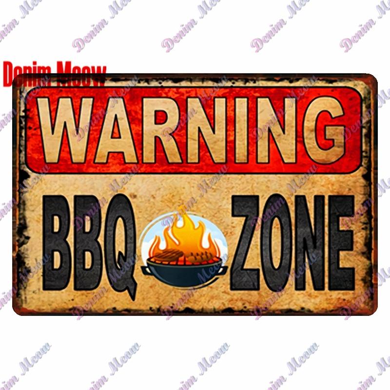 Pancarte Métallique Rétro pour Fête Barbecue Zone BBQ des Papas Temps de Grillade Affiche Décoration Murale pour Bar Pub Cuisine Maison WY