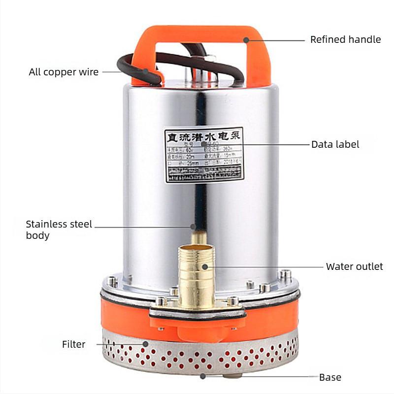 12V/48V Household Mini Portable Electric DC Submersible Pump Small Boats Stainless Steel Storage Battery Water Pump