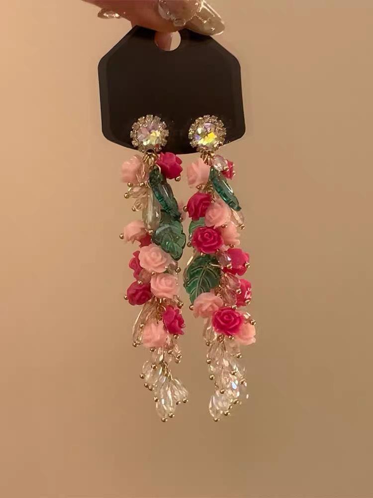 Silberne Nadel Strass Blume Quaste Brautohrringe, Vielseitige Ohrstecker für Damenmode.