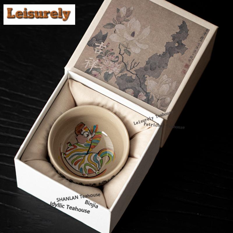 120ml Hand-painted Grass Ash Small Zebra Teacup Elegant Tea Bowl Jug Tea-tasting Smelling Cup Chazhan Master Cups for Tea Craft