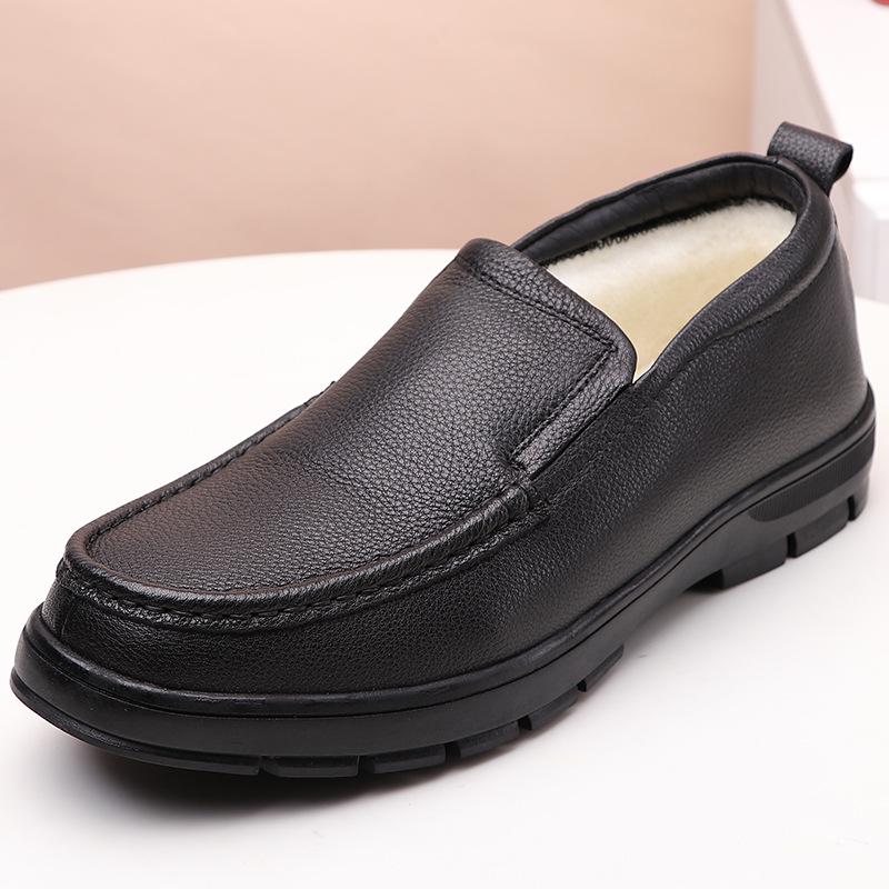 Men's New Fur-Lined Leather Lace-Up Shoes - Warm, Non-Slip, Versatile, Soft Sole Winter Casual Shoes