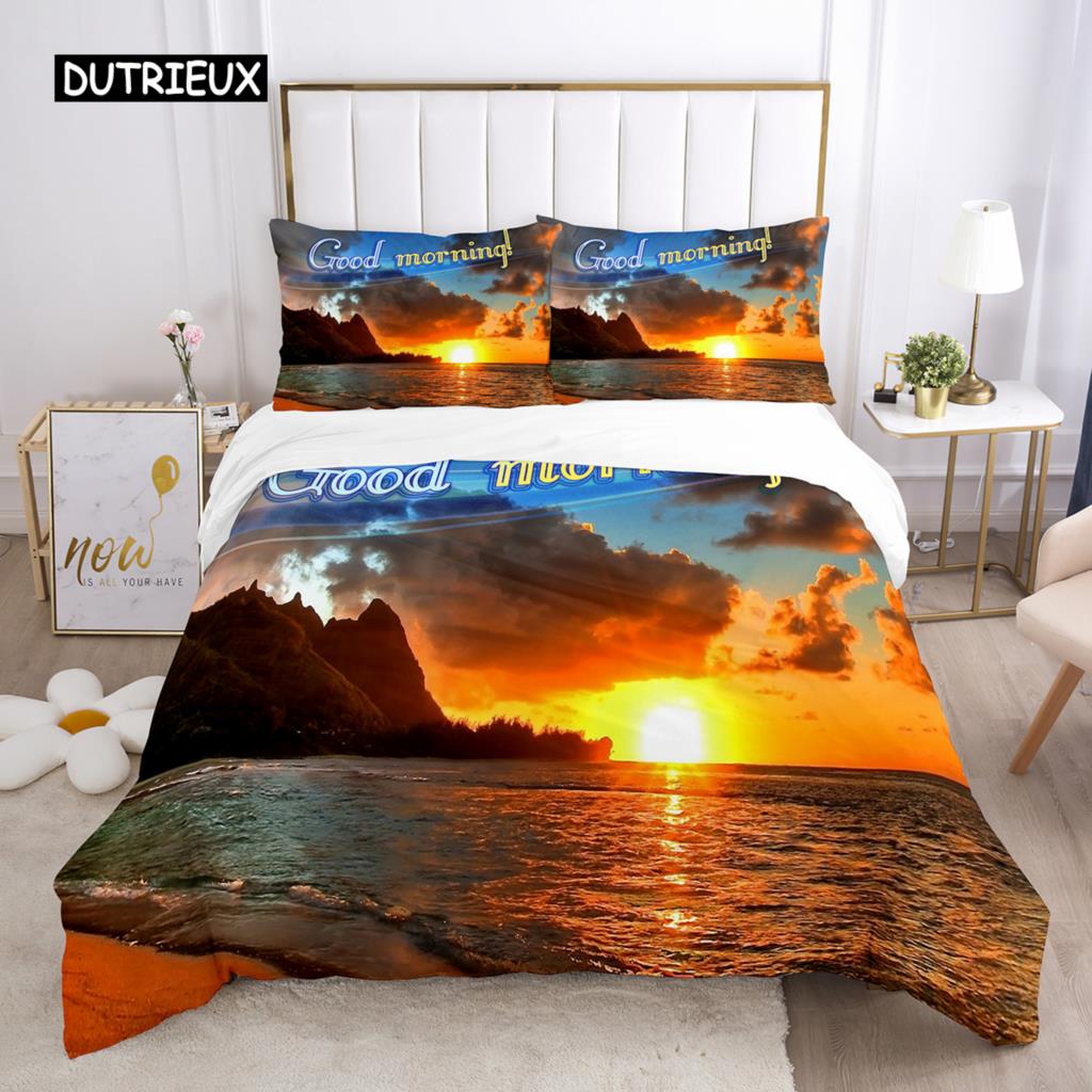 Good Morning Duvet Cover Set Microfiber Coffee Rose Cozy Breakfast Twin Bedding Set Double Queen King Size 2/3pcs Quilt Cover