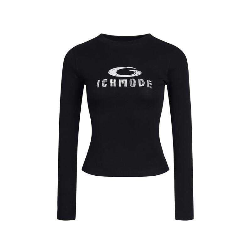 ICH MODE Dámské úzké tričko s kulatým výstřihem a dlouhým rukávem