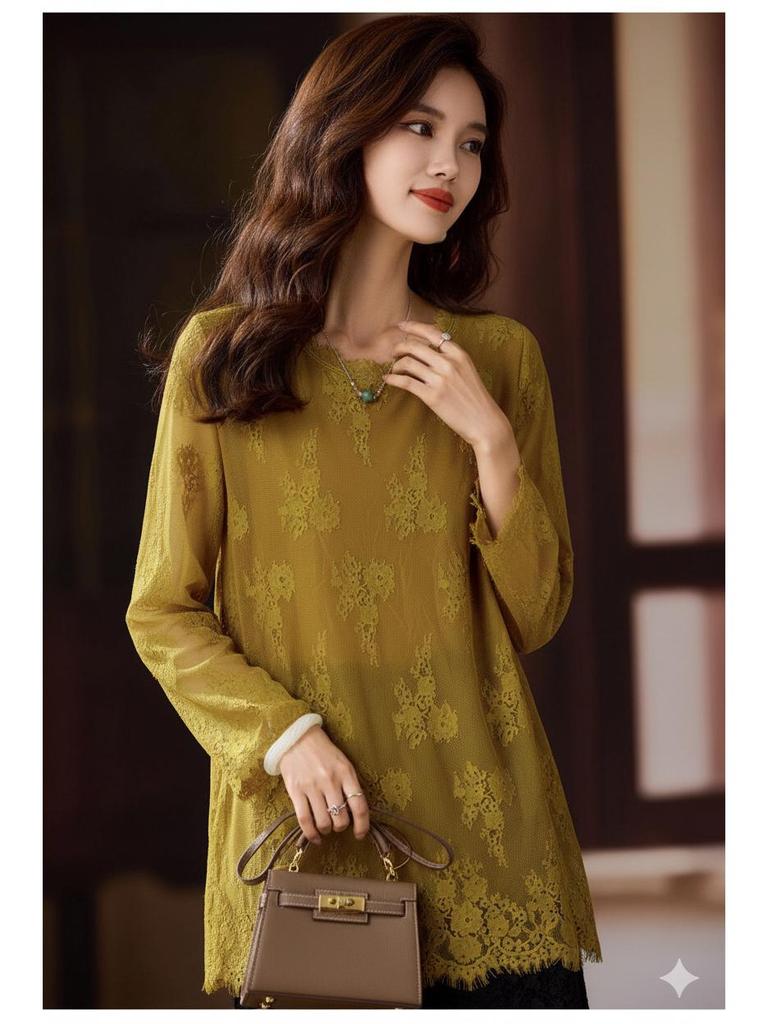 2025 Herbst Stilvolles Große Größen Damen Spitze Durchbrochen Lockerer Überwurf Top