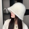 High-end hairy white rabbit fur bucket hat women's autumn and winter versatile bucket hat showing washbasin hat