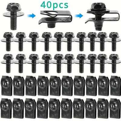 Durable Car Clips 40pcs Black Metal Self-Tapping U-Shaped Automotive Clips M6 Easy Install Clips for Engine Covers, Bumpers, Fender Liners