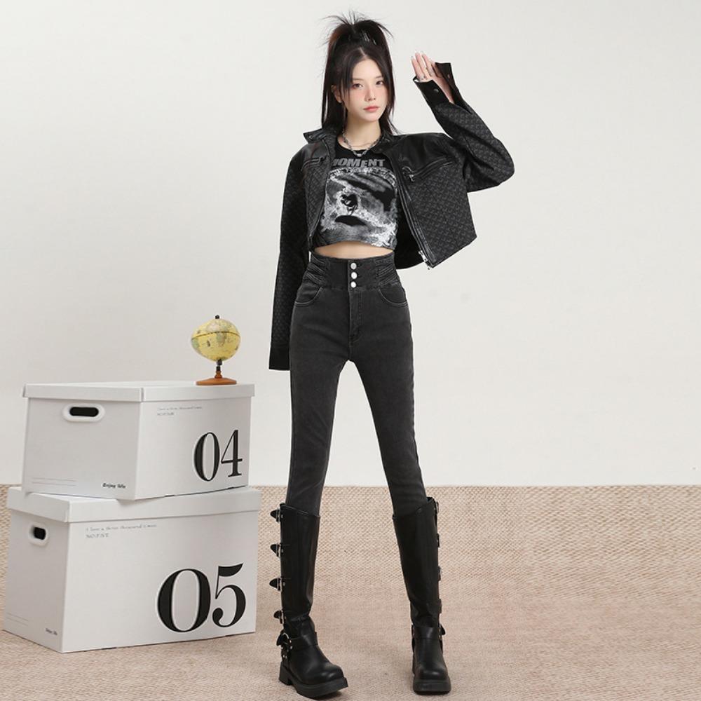 

Spring and Autumn New Korean Rib Jeans Women s Pants Design Sense Niche Slim-fitting Versatile Skinny Pants 32