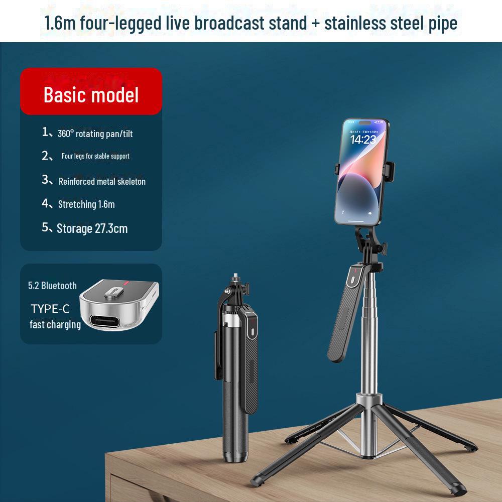 Stabilizzatore portatile P185: Quadripiede con fotocamera mobile in lega di alluminio e bastone per selfie Bluetooth con luce di riempimento