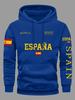 Spanish Flag Graphic Print Men Women Hooded Sweatshirt Autumn Winter Daily Outdoor Vacation Fitness Casual Loose Warm Sportswear