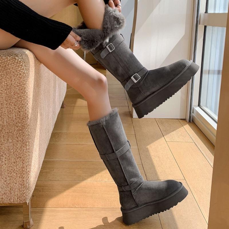 Women's Snow Boots Winter Plush Warm Cotton Shoes High Quality Suede Casual Boots Winter Warm Knee-high Boots Botas Largas Mujer
