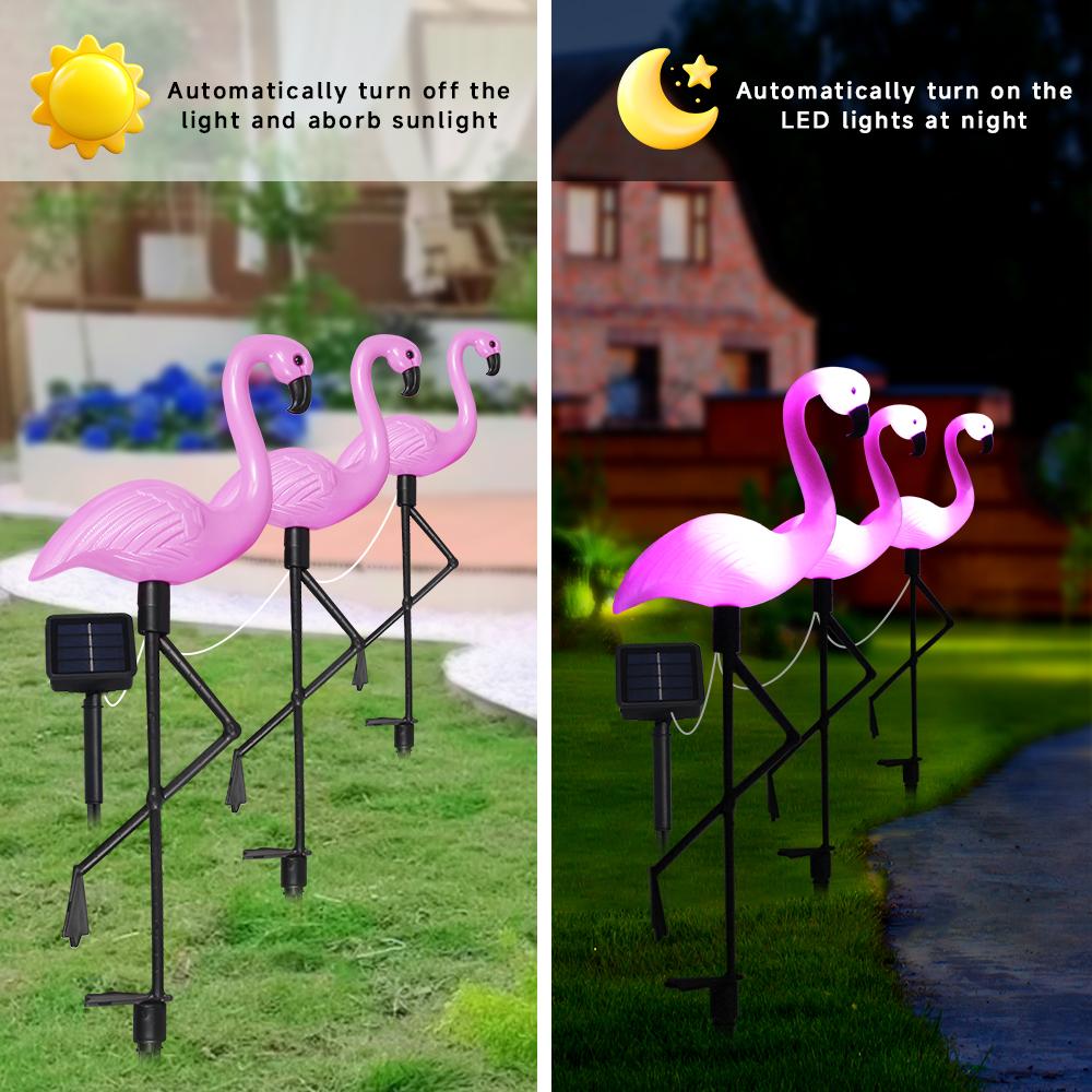 3pcs Outdoor Solar Lights Flamingo Garden Led Stake Light Pathway Lawn Yard Landscape Halloween Christmas Decorative Lights