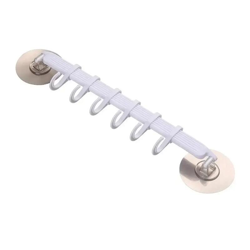 1pc White Suction Cup Type Hook 6 Rows for Kitchen Bathroom Corner Suspension Without Marks Hanger Hook