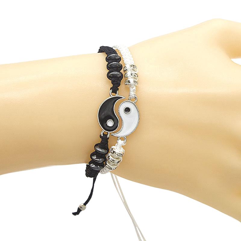 1Pcs Simple Tai Chi Bagua Black And White Yin And Yang Rope Braided Telescopic Adjustment Bracelet For Men And Women Coupl