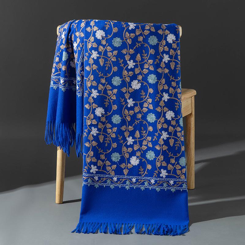 Xinjiang Embroidered Imitation Cashmere Scarf: Women’s Ethnic Style, Warm and Versatile with Tassels