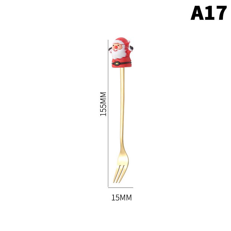 

1/2/4/6Pcs Stainless Steel Spoon Christmas Dessert Spoon Cake Fork Cartoon Christmas Tree Elk Spoon Fork Christmas Gift Box A17