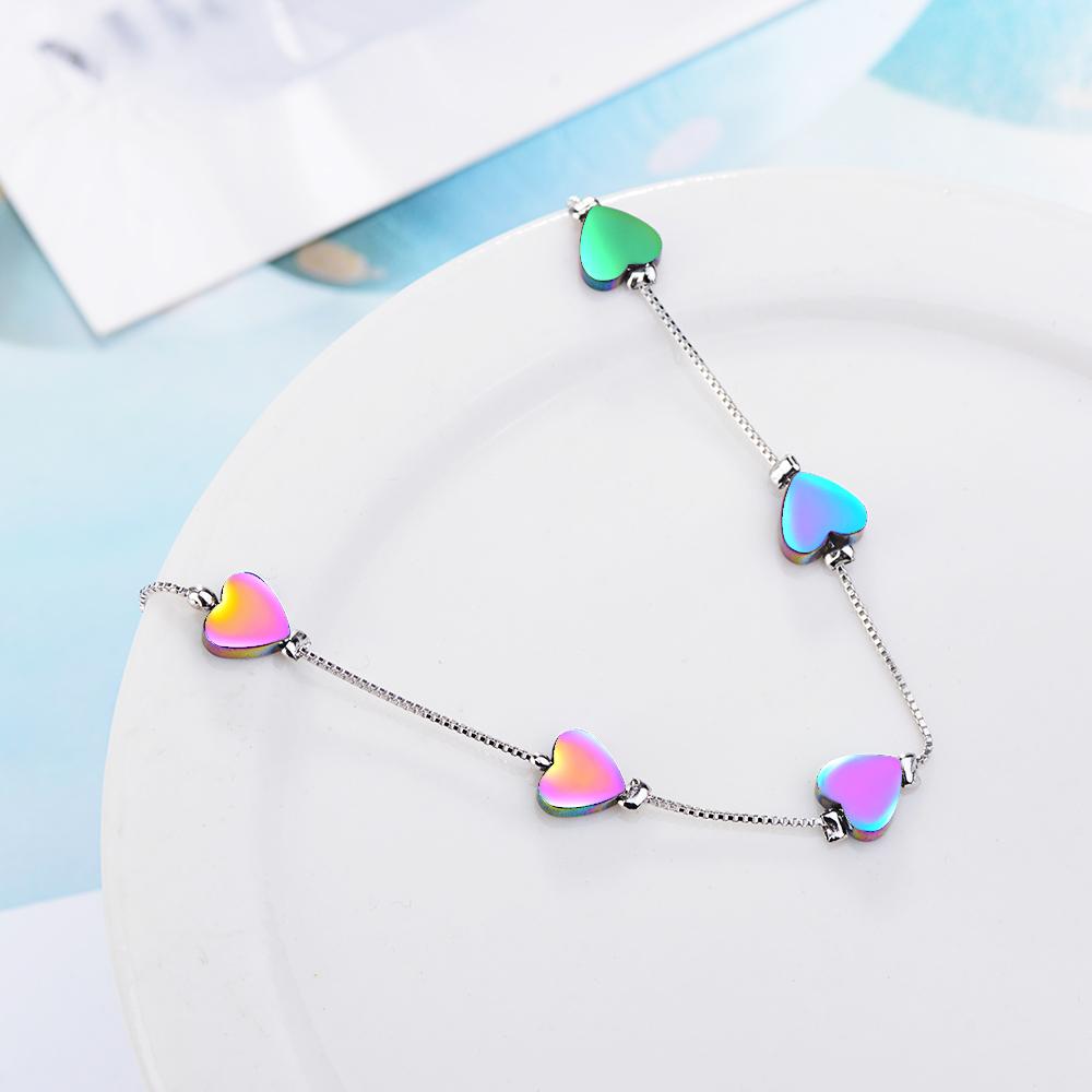 Sweet Coloful Love Heart Bracelet 925 Sterling Silver Cute Bracelet For Women Girls Party Fine Jewelry Birthday Gift