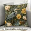 1pc, Gray Crane In a Pond with Ducklings and Floral Pattern, Single-Sided Print, Zipper Closure, Machine Washable, Suitable for Sofa, Bed, Living Room