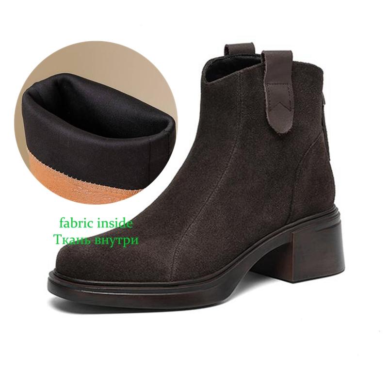 Krazing Pot Cow Suede Nubuck Winter Round Toe Modern Boots Med Heels Zipper Women Ankle Boots