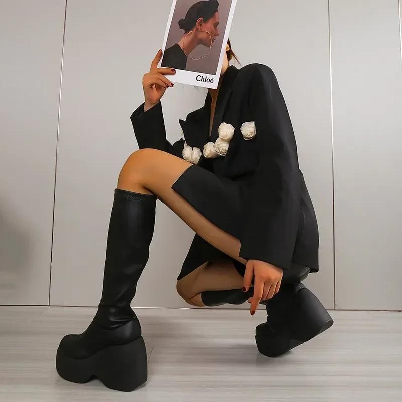 2025 Brand New Gothic Style Sexy Elegant Chunky Platform Women Ankle Boots Big Size 43 Walking Comfy Woman Shoes Platform Shoes