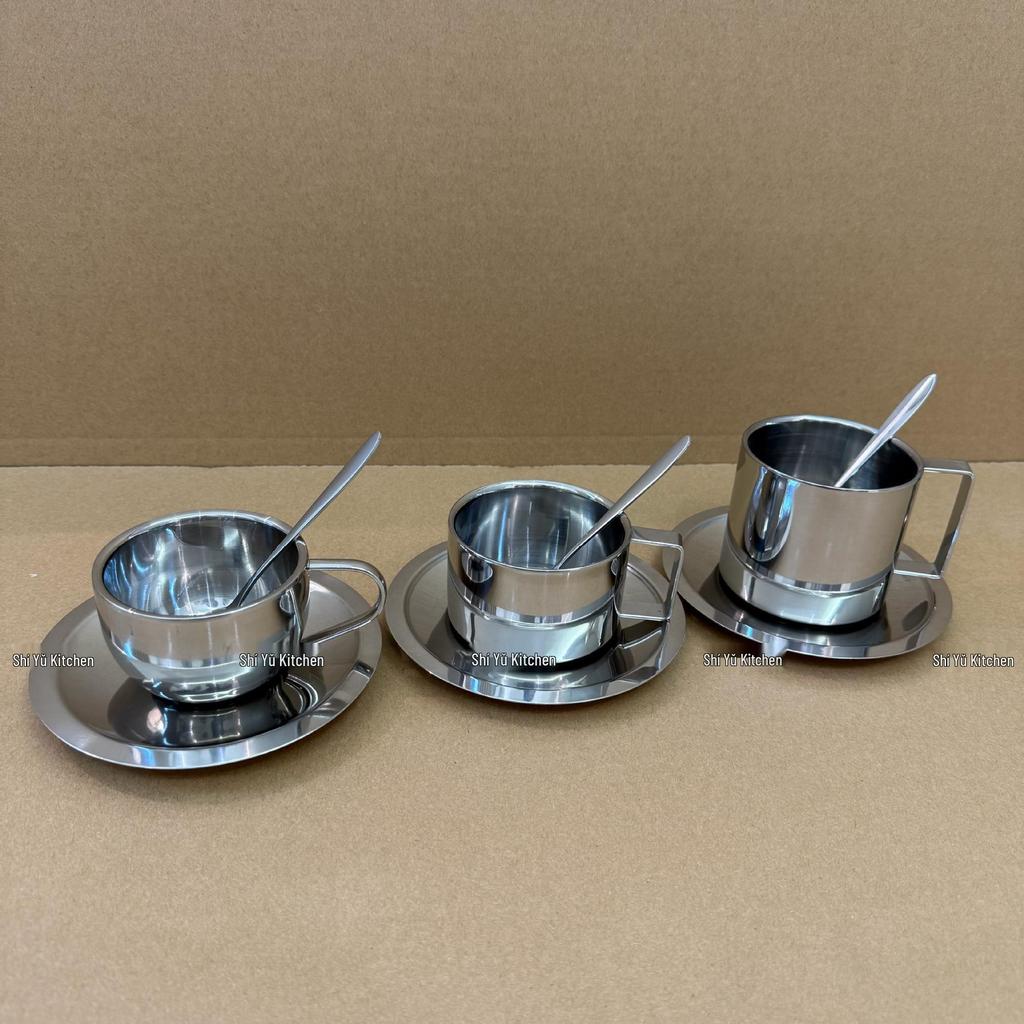 304 Stainless Steel Double-Layer Insulated Coffee Mug Set - European Style, 3-Piece.