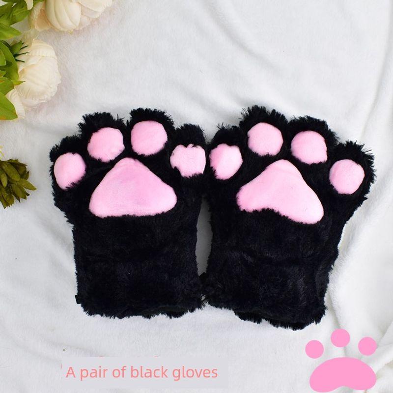 

Tail Props Cosplay Performance Cat s Paw Gloves Black One size