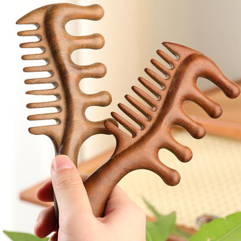 1 buc. Pieptene îngust cu dublu scop din lemn de santal auriu, pentru îngrijirea scalpului, pieptene Gua Sha pentru dragarea meridianelor, instrument de coafură