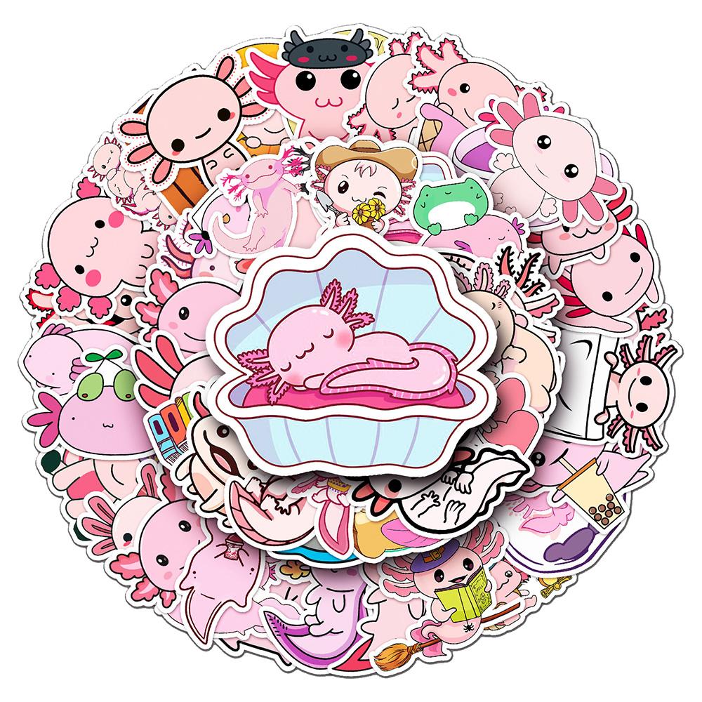 10/30/50pcs Funny Cute Pink Animal Axolotl Stickers Cartoon Decoration Decal Toy DIY Motorcycle Helmet Car Graffiti Sticker Pack