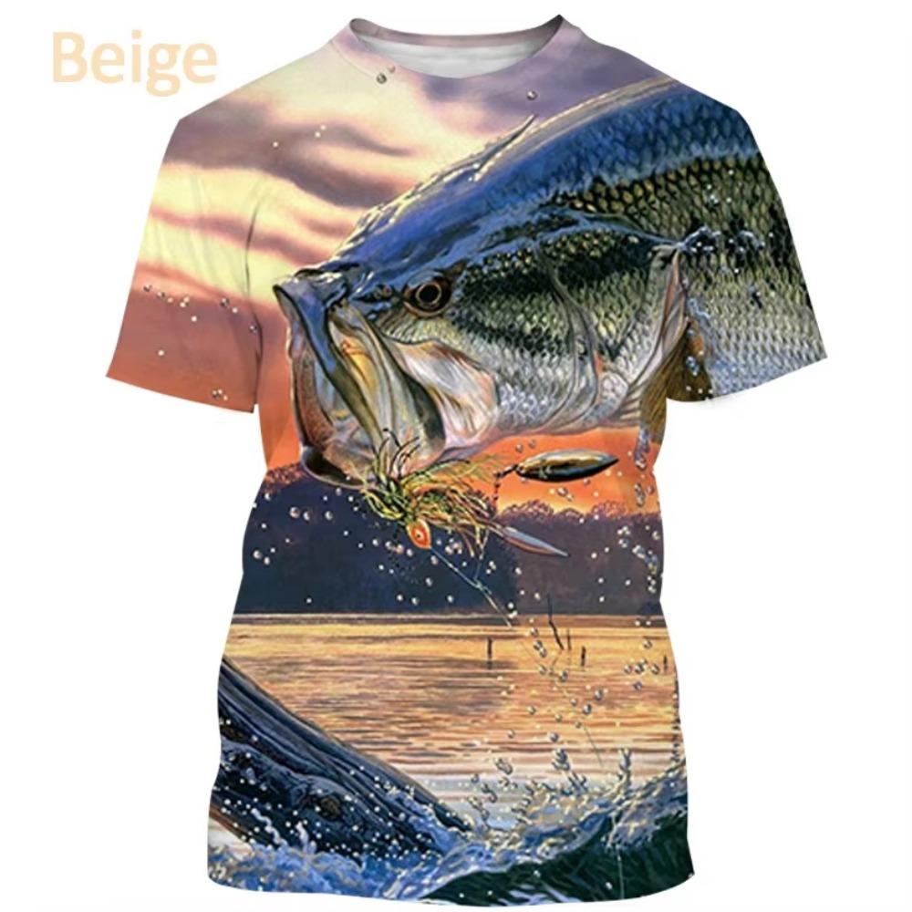 Boys' Clothing with Fish Pattern 3D Printed T-shirt, Summer New Style, Children's Fishing Shirt, Casual Short Sleeved Fashionable Street Top