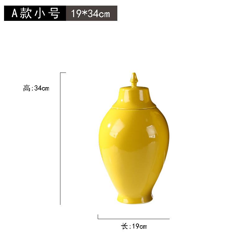Керамическая банка генерала Ваза для цветов Герметичная емкость для хранения Банка для имбиря Фарфоровые изделия ручной работы Ретро Желтая китайская бутылка