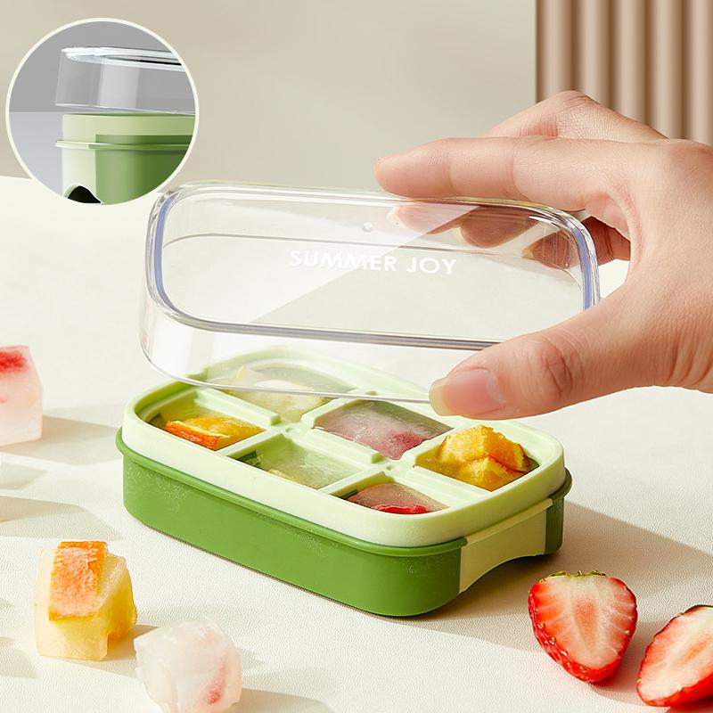 6 Grids Ice Cube Tray with Lid Mini Ice Cube Mold Easy-Release Ice Mould with Removeable Lid Ice Making Mold DIY Ice Cube Tray