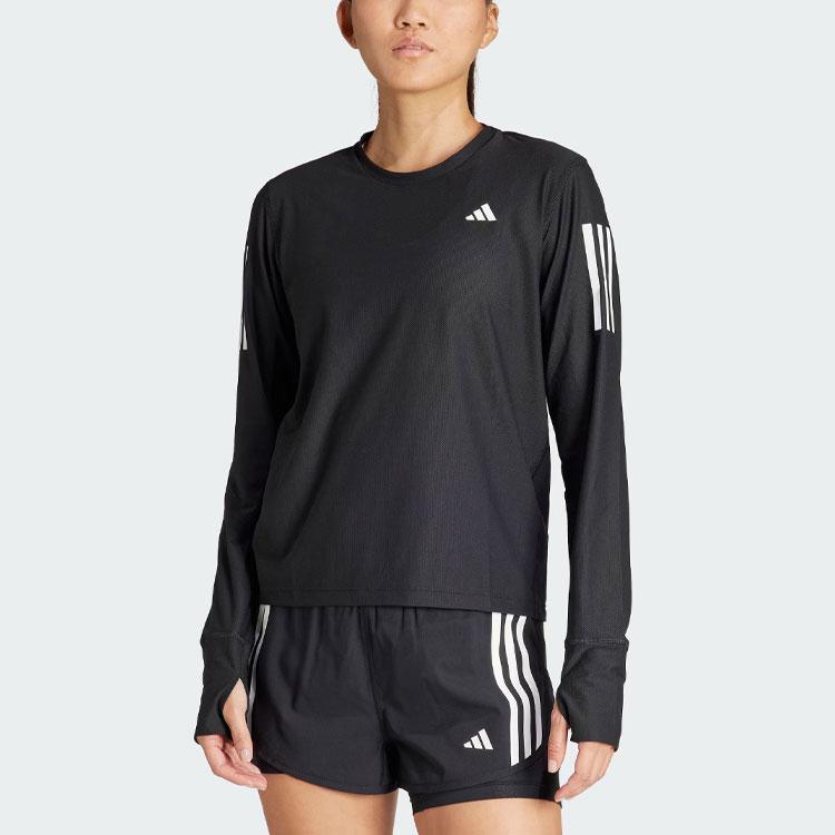 Adidas Own The Run Long Sleeve Tee With Striped Color Block Women Tops Black IN1568